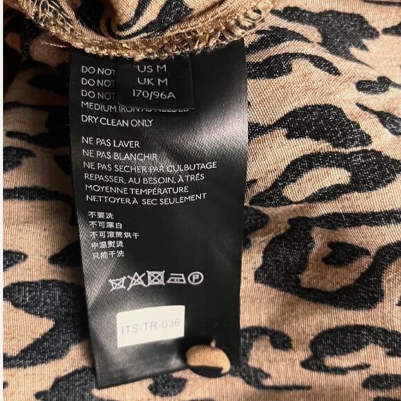 By Anthropologie Midi Dress Medium Leopard Print Side Slit Puff Sleeve Edgy Chic - Picture 8 of 8